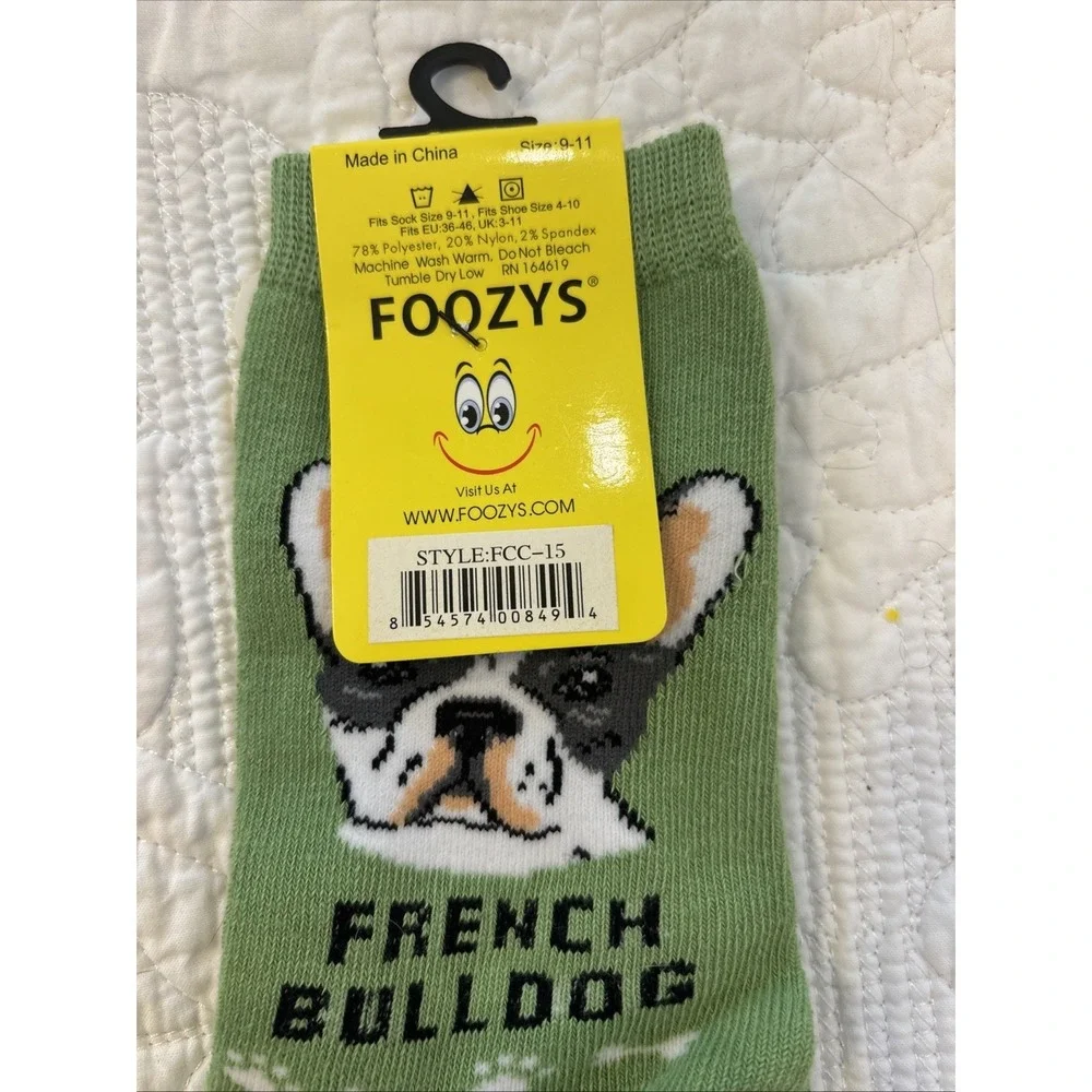 Foozy's Canine Collection French Bulldog Socks Women SZ 9-11 Green PolyBlend New